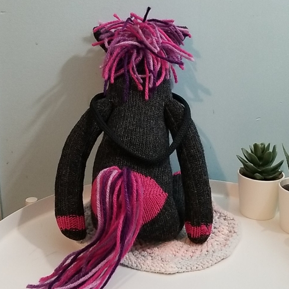 Handmade sock puppet gray & purple horse - Picture 2 of 8